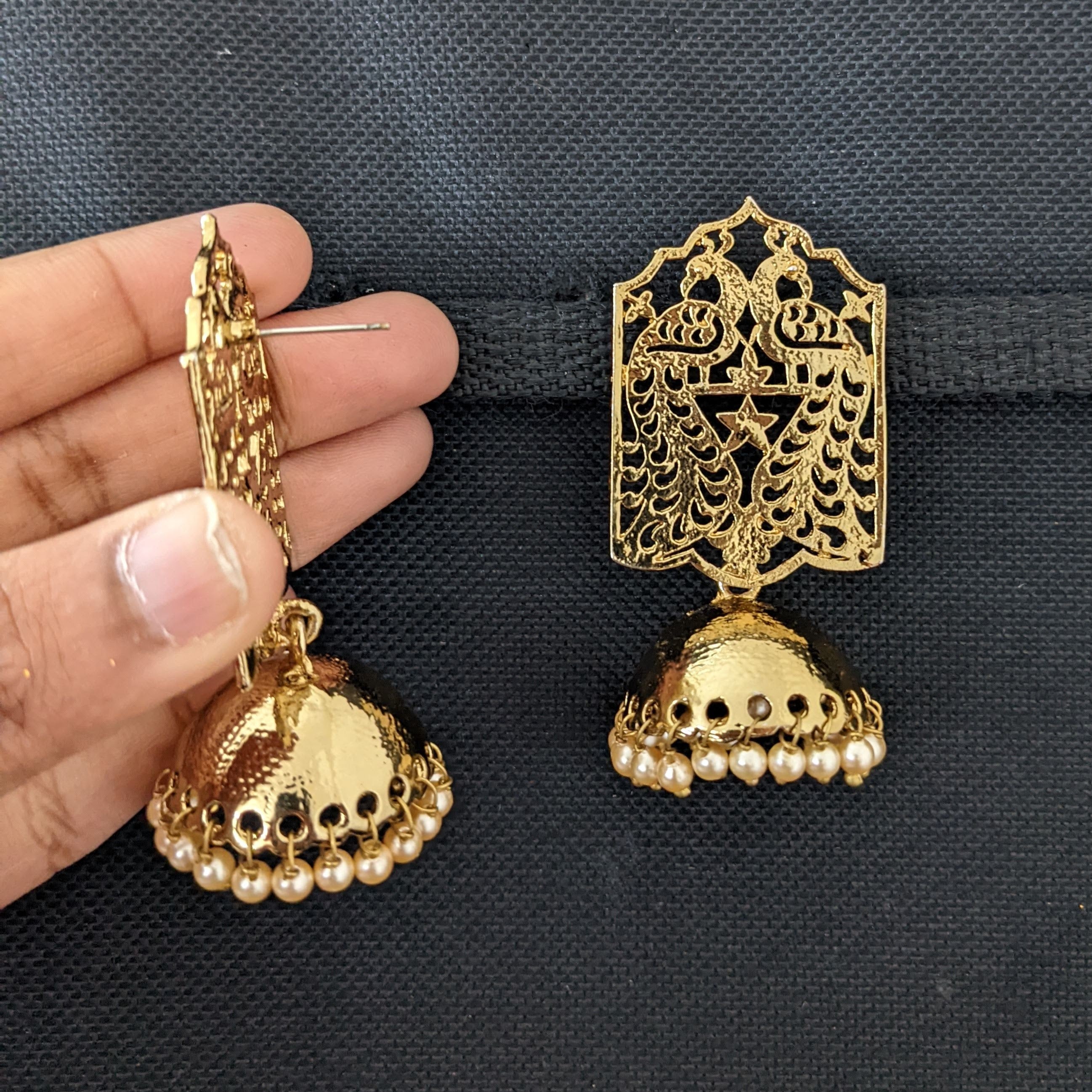 The Prink Peacock- Oxidised Jhumka Earrings
